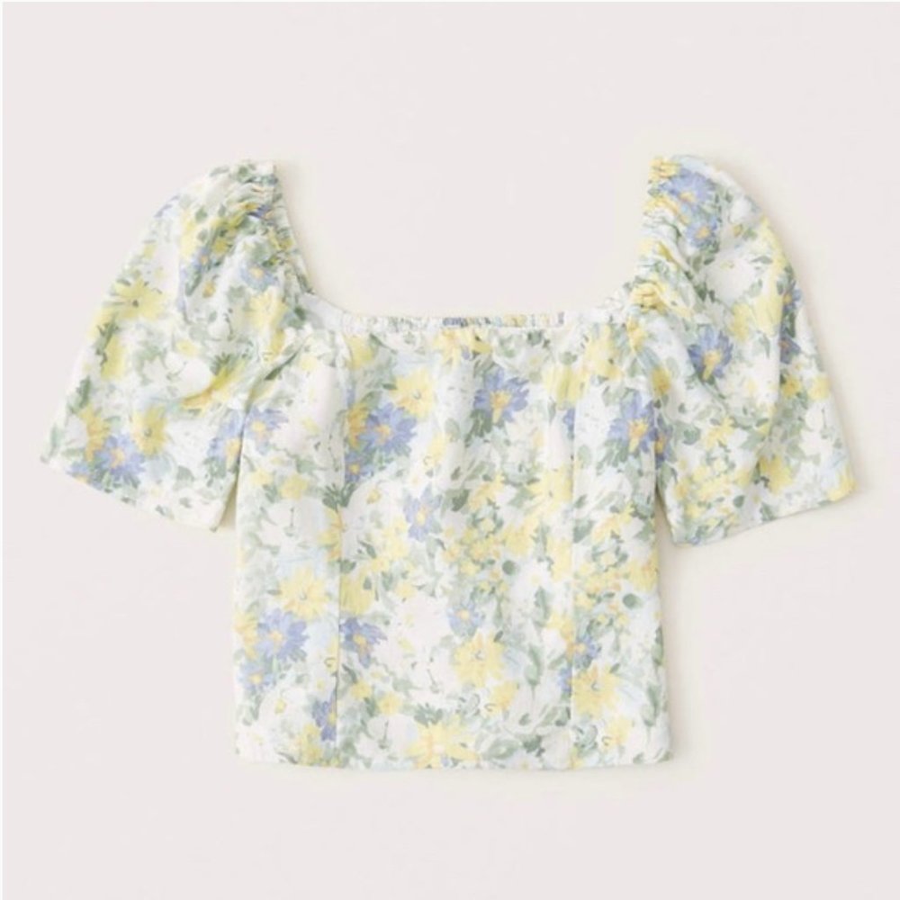 Abercrombie Linen-Blend Puff Sleeve Top